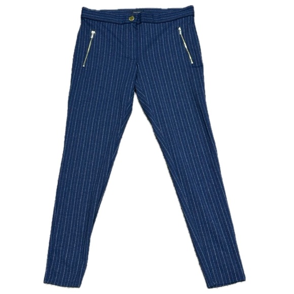 👖👠 ANNE‎ KLEIN Navy Pinstripe Leggings | Sz 6 Gold Zip Pockets Tailored Fit - Picture 1 of 5